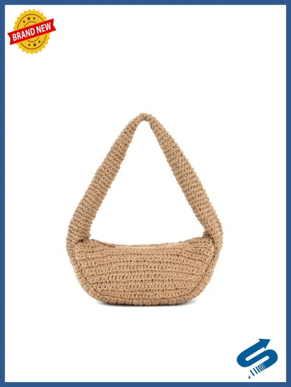 Crochet Straw Bag Summer Beach Bag Woven Hobo Shoulder Bag Half Moon Tote Purse